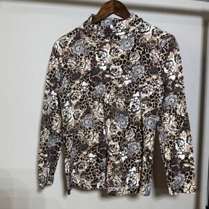 Studio II Leopard Pring Long Sleeve Turtleneck With Floral Pattern Size Medium